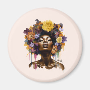 Íman Mulher afro-americana com cabelo afro floral (3)