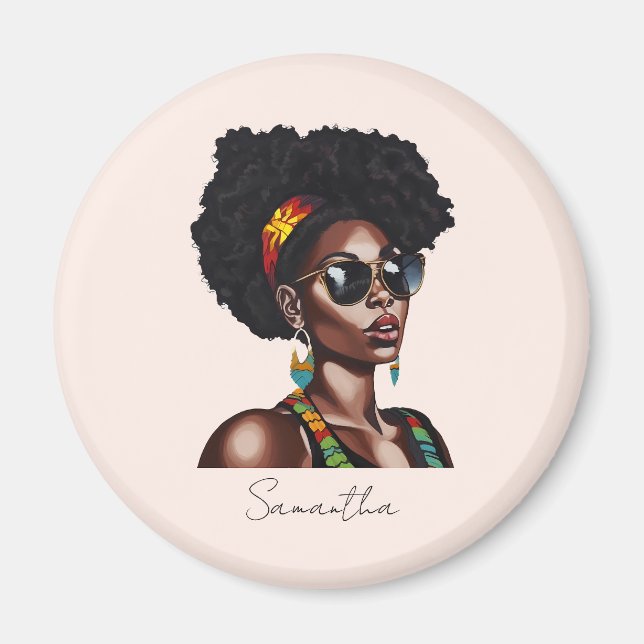 Íman Mulher afro-americana com óculos de sol chic (Frente)