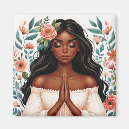 Íman Mulher Afro-Americana Rezando Arte Floral