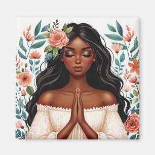 Íman Mulher Afro-Americana Rezando Arte Floral