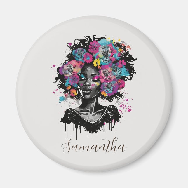 Íman Mulher Afro Clorosa Floral (Frente)