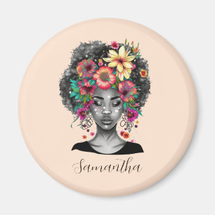 Íman Mulher Afro Elegante Floral