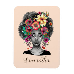 Íman Mulher Afro Elegante Floral