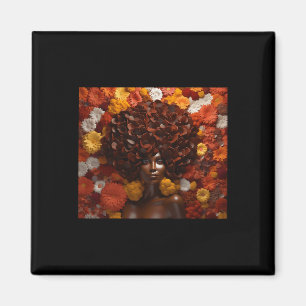 Íman Mulher Afro Negra Floral Rainha Puff Art Melanin A