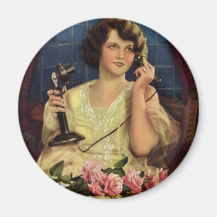 Íman Mulher Antiga Falando ao Telefone Flores de Rosa