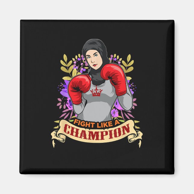 Íman Mulher Árabe Empoderada com Hijab Boxe Kickboxing  (Frente)