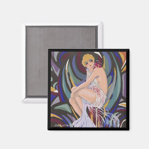 Íman Mulher Art Déco Vintage com Cortinas por S. Chompr