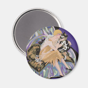 Íman Mulher Art Déco Vintage com Gato por S. Chompre