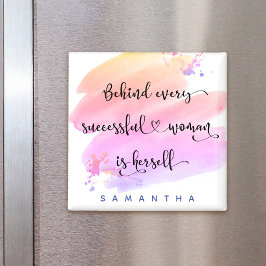 Íman Mulher Bem-Sucedida Tipografia Aquarela Rosa Perso
