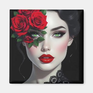 Íman Mulher Bonita com Rosa Vermelha
