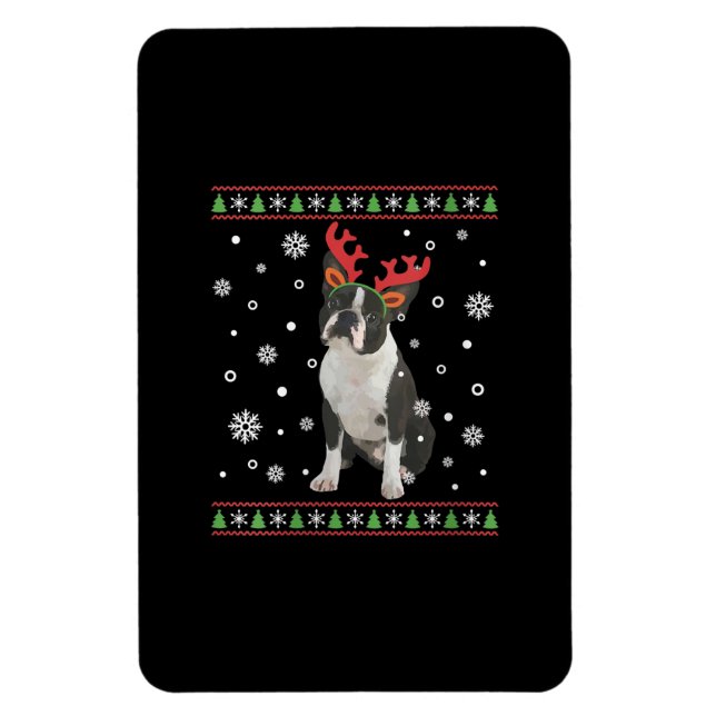 Íman Mulher Boston Terrier Xmas Ugly Christmas Sweater (Vertical)