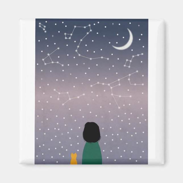 Íman Mulher Cat Stars Space Galaxy Moon Universo Moon. (Frente)