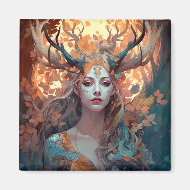 Íman Mulher com Antlers Fantasy Art (Frente)