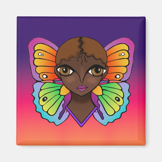 Íman Mulher com borboletas brilhantes e coloridas (Frente)