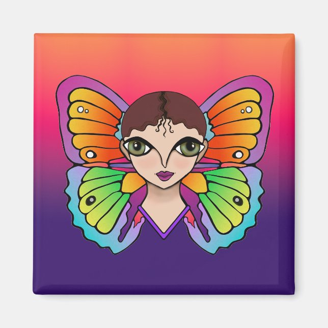 Íman Mulher com borboletas brilhantes e coloridas (Frente)