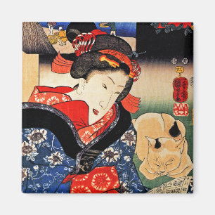 Íman Mulher com gato - arte japonesa - Utagawa