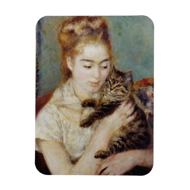 Íman Mulher com gato por Pierre-Auguste Renoir (Vertical)