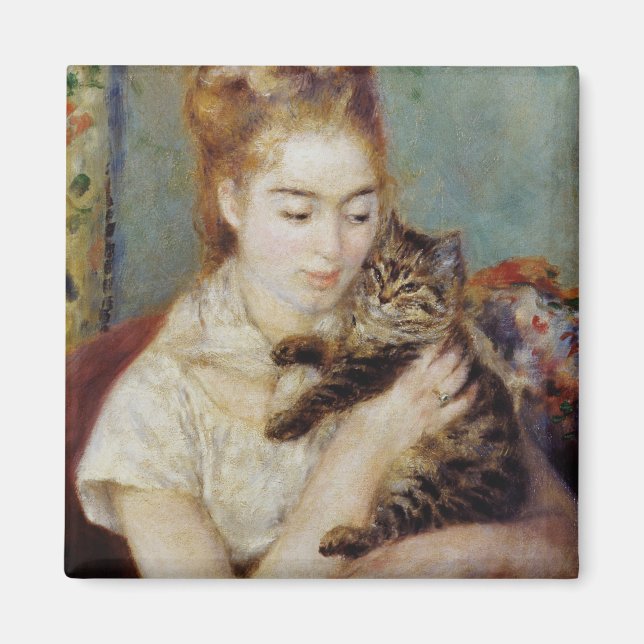 Íman Mulher com gato por Pierre-Auguste Renoir (Frente)