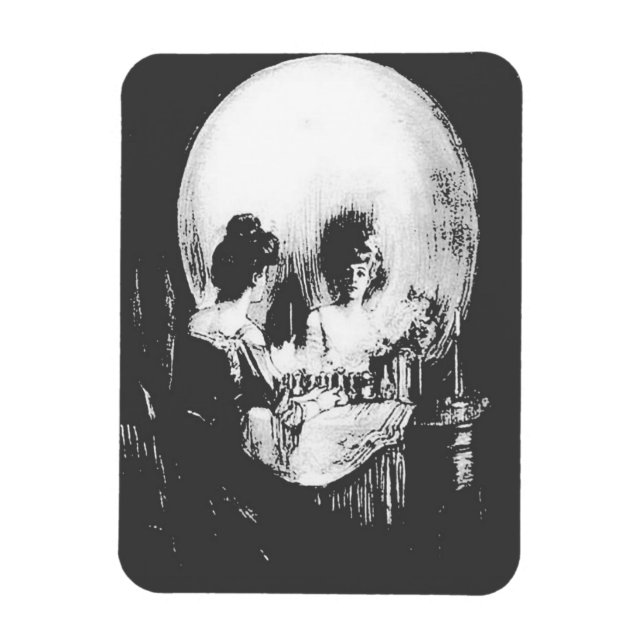 Íman Mulher com Reflexão do Crânio Halloween Espelhada (Vertical)