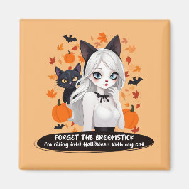 Íman Mulher de anime com gato preto.