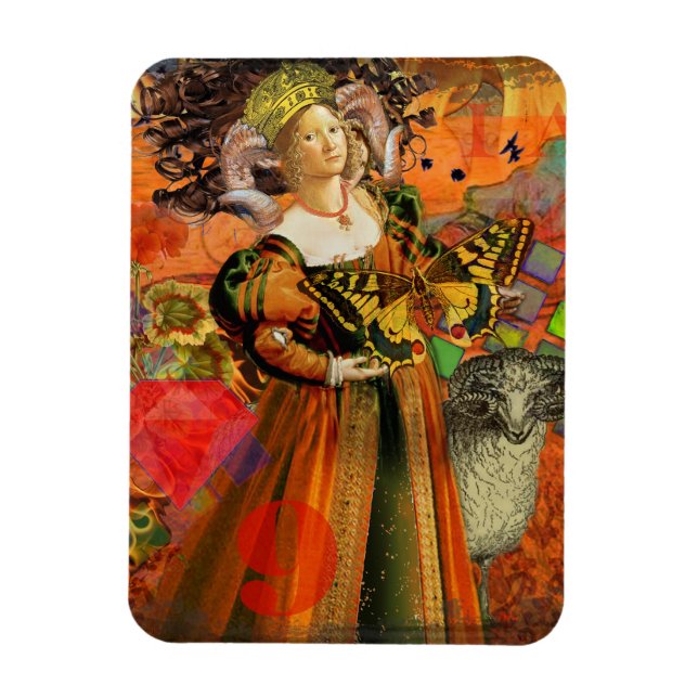 Íman Mulher de Áries Laranja: Colagem de Arte Antiga de (Vertical)