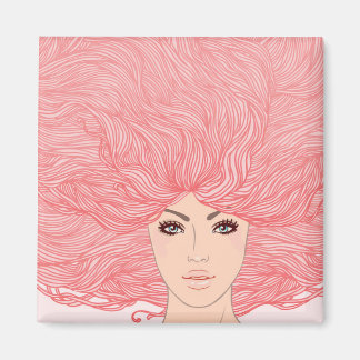 Íman Mulher de Cabelo Rosa Grande