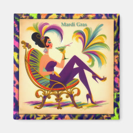 Íman Mulher de Martini Retro Meados do Século Mardi Gra