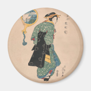 Íman Mulher de Quimono Japonês Antigo Ukiyo-e Xilogravu