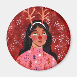 Íman Mulher de rena de Natal vermelha