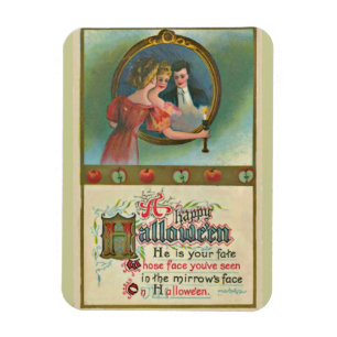 Íman Mulher do Dia das Bruxas do vintage com o homem no