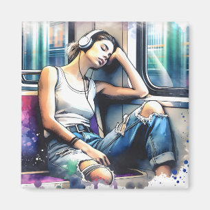 Íman Mulher Dormindo no Metrô Ouvindo Música