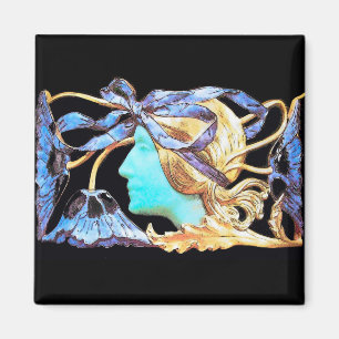 ÍMAN MULHER ELEGANTE BELA JOIA /SENHORA, LAÇO AZUL, FLO