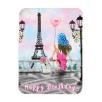 Mulher Em Paris Feliz Aniversário Magnet Torre Eif