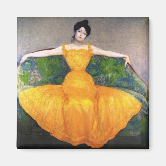 Íman Mulher em vestido amarelo (por Max Kurzweil) (Frente)