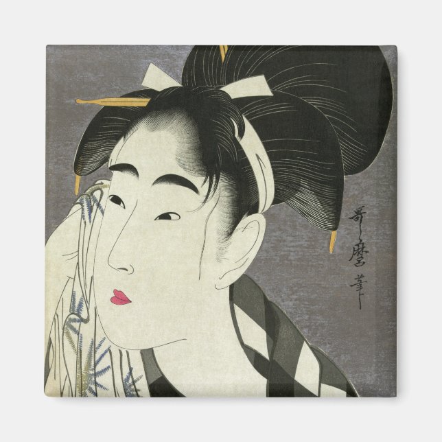 Íman Mulher Esfregando Suor Utamaro Bela Arte Japonesa (Frente)