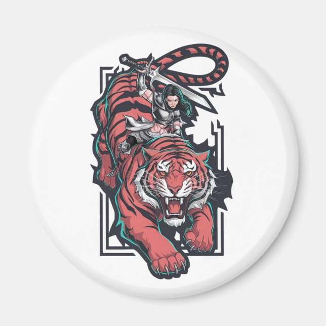 Íman Mulher guerreira no topo de um gigantesco tigre (Frente)