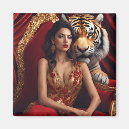 Íman Mulher Majestosa com Tigre | Parede de Força de Lu