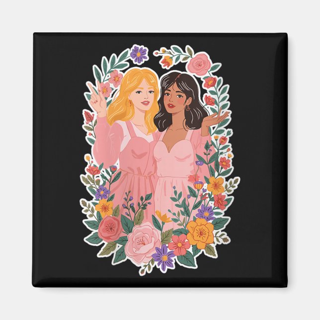 Íman Mulher Meninas Amizade Bloom Ies Irmandade Junto (Frente)