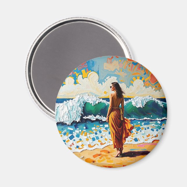 Íman Mulher na Arte Abstrata da Praia à Beira-Mar (Front/Back)