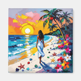 Íman Mulher na Cena Tropical da Praia