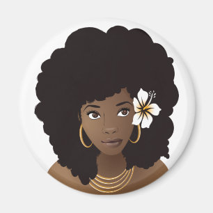 Íman Mulher Negra com Flor no Cabelo Natural