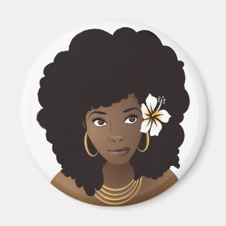 Íman Mulher Negra com Flor no Cabelo Natural