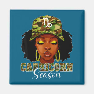 Íman Mulher Negra de Capricórnio com Chapéu Camo Aniver