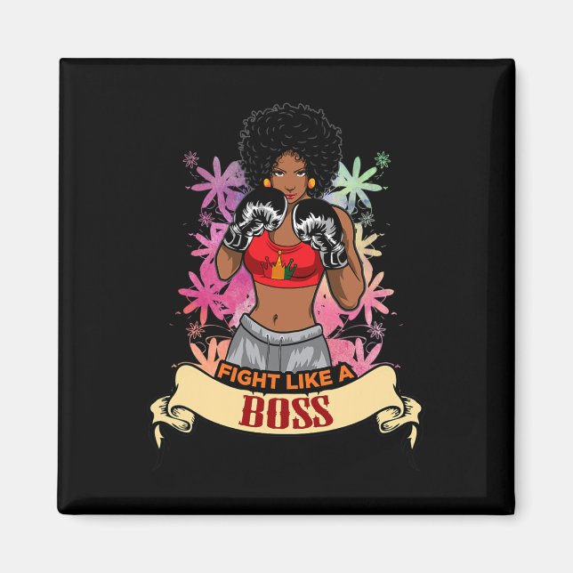 Íman Mulher Negra Empoderada Boxe Magia Kickboxing Meni (Frente)