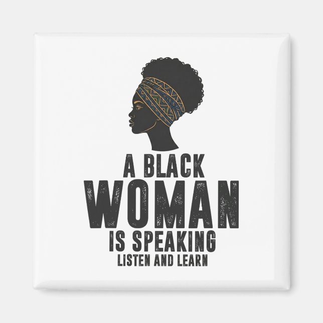 Íman Mulher Negra Falando Ouça Aprenda Mês da História  (Frente)