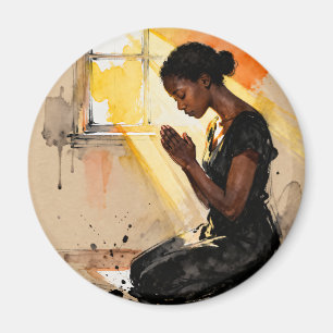 Íman Mulher Negra Rezando   Arte Abstrata Impasto