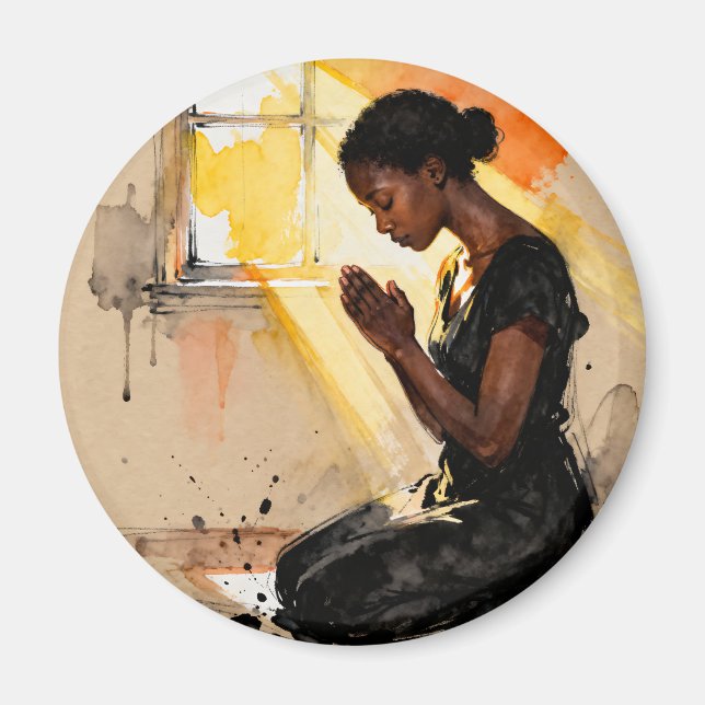 Íman Mulher Negra Rezando | Arte Abstrata Impasto (Frente)