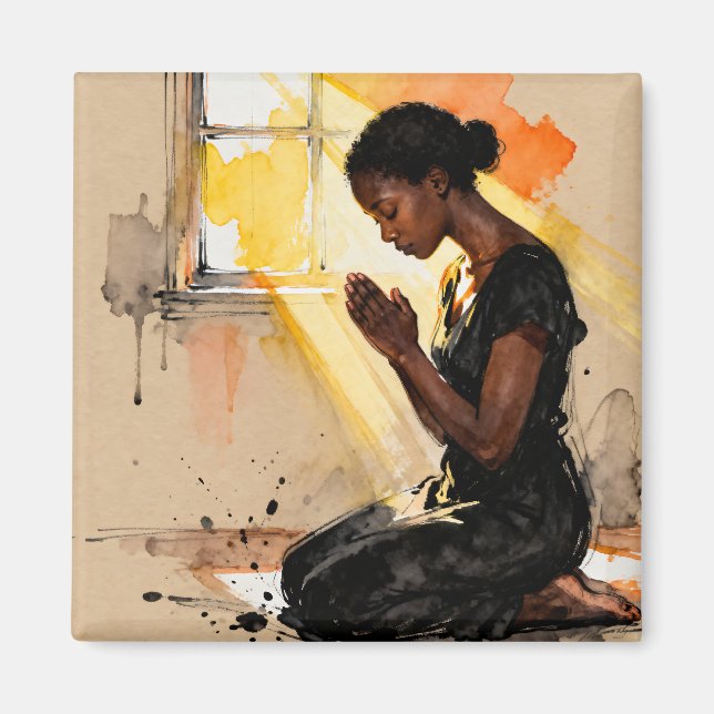 Íman Mulher Negra Rezando | Arte Abstrata Impasto (Frente)