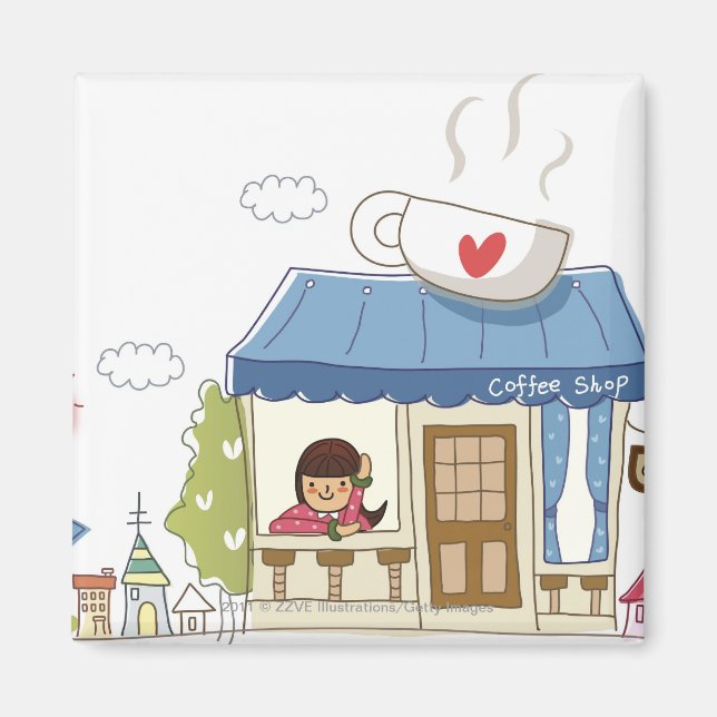 Íman Mulher num compro de café (Frente)