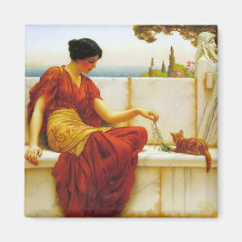 Íman Mulher Romana Brincando com seu Gato Favorito